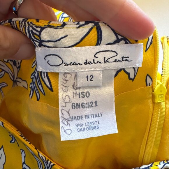 Oscar De La Renta 100% Silk Dress Floral Yellow Sleeveless Spring Colorful Blue - Picture 6 of 7